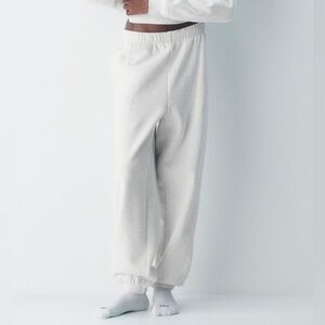 TNA Cozy AF Fleece Drawstring Sweatpants Size L - Heather Cloud White